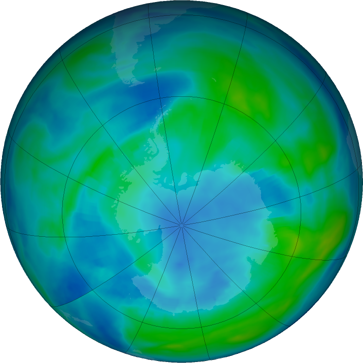 Antarctic ozone map for 26 April 2020